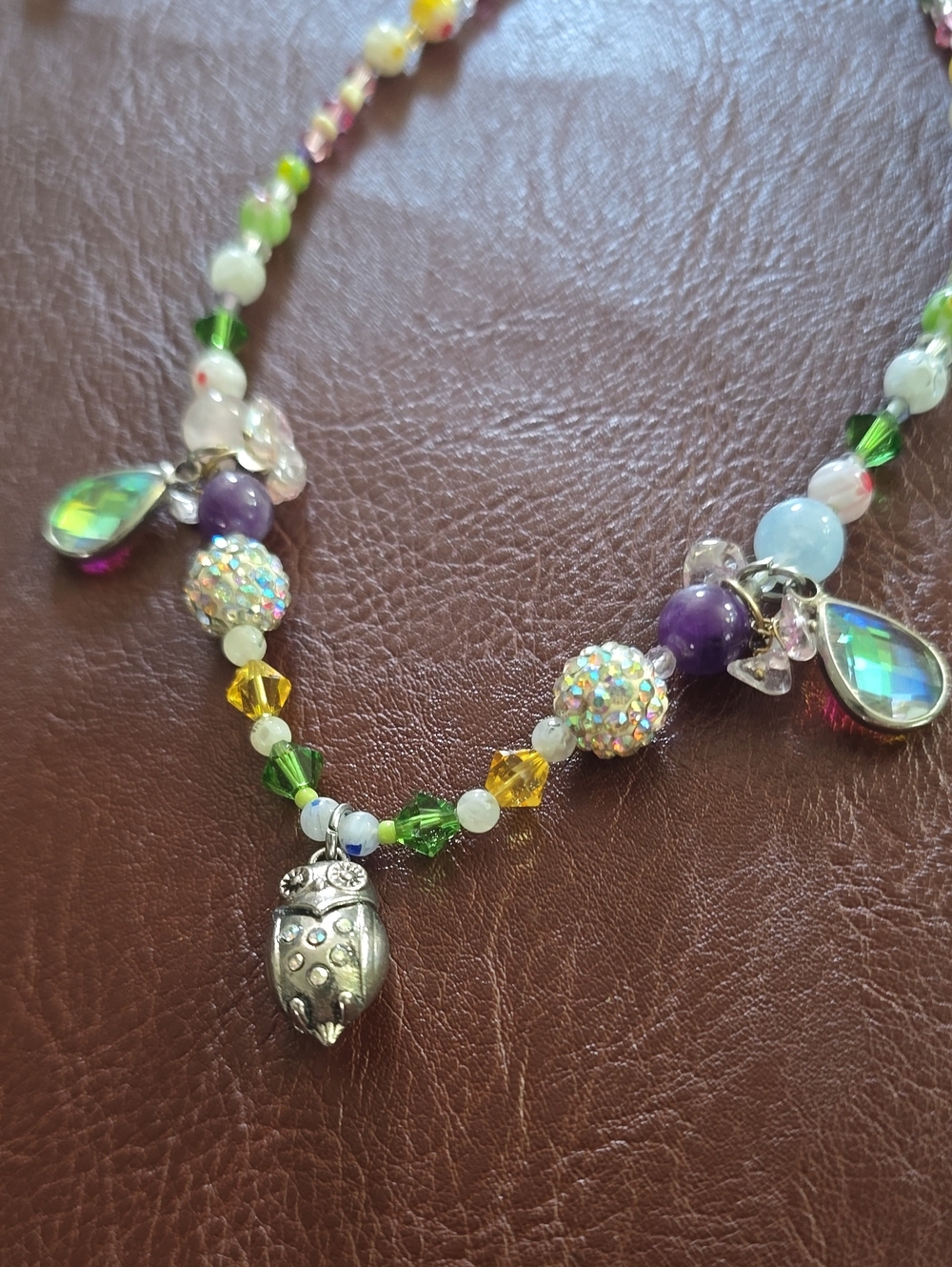 Multicolor Swarovski Beaded Owl Pendant Necklace
